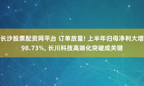 长沙股票配资网平台 订单放量! 上半年归母净利大增98.73%, 长川科技高端化突破成关键